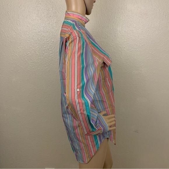 Vintage 80s/90s Liz Claiborne Multi Color Striped Button Down Shirt Size 6 - Picture 3 of 10